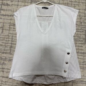 Zara White V-Neck Blouse with Button Accents